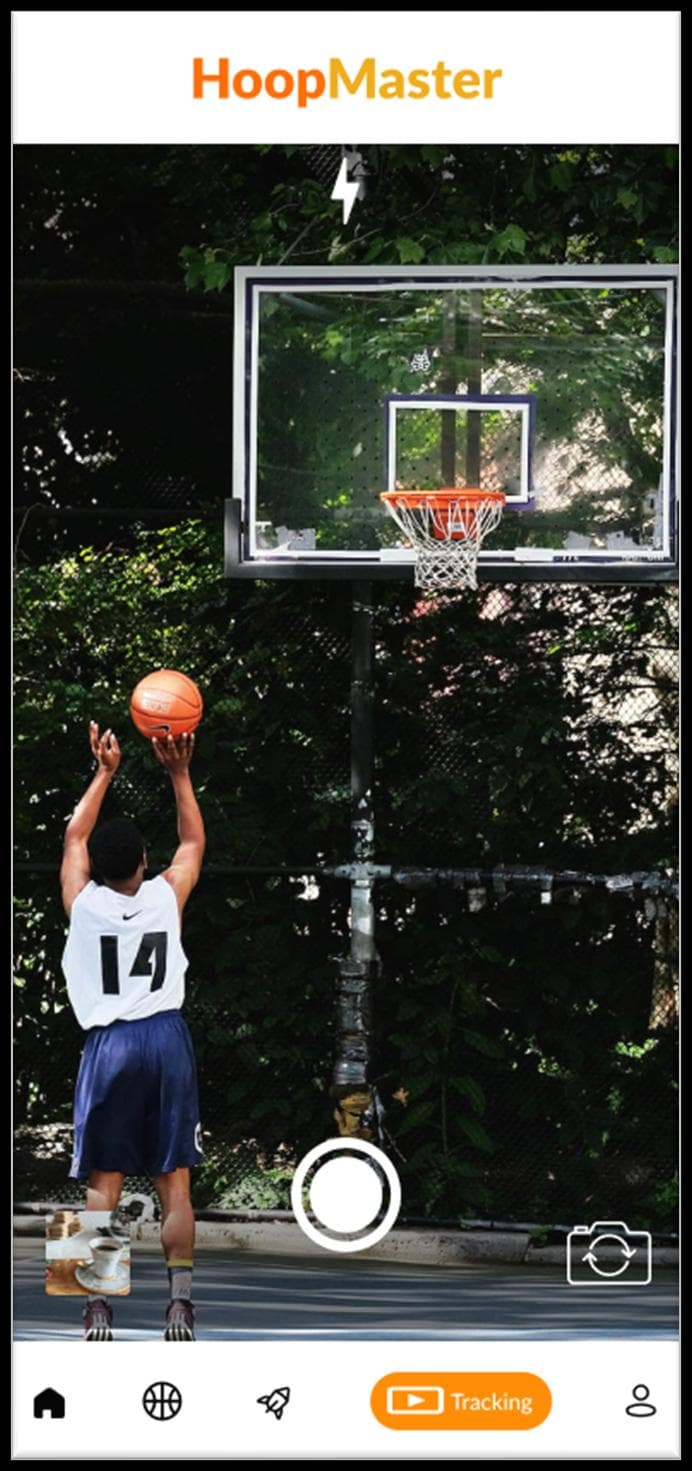 Hoop Master capture view, recording a shooting rep for analysis