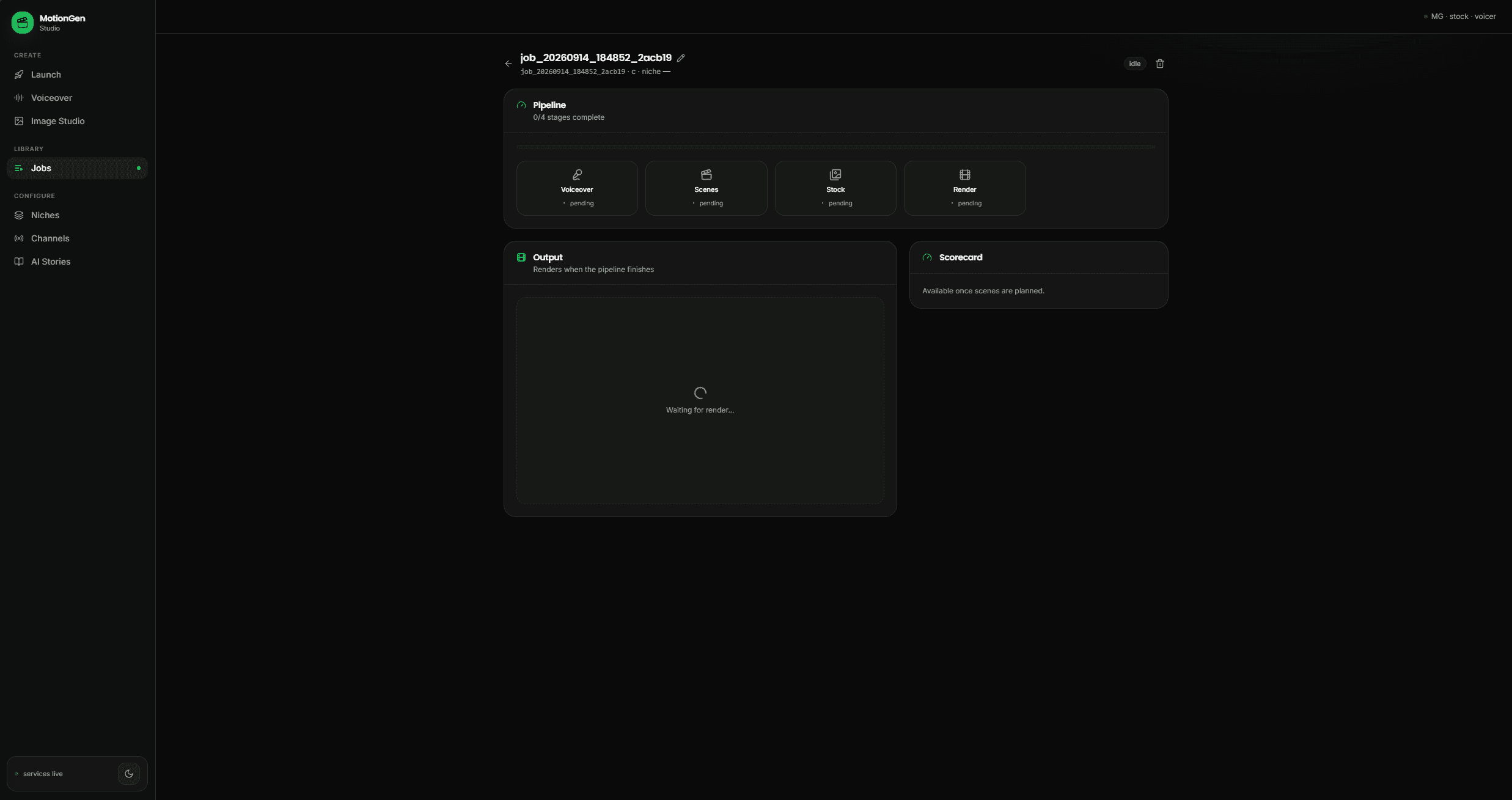 A job in progress, waiting on the render stage